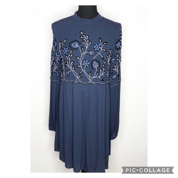 Parker navy blue floral embroidered tunic dress size Small - Picture 1 of 16